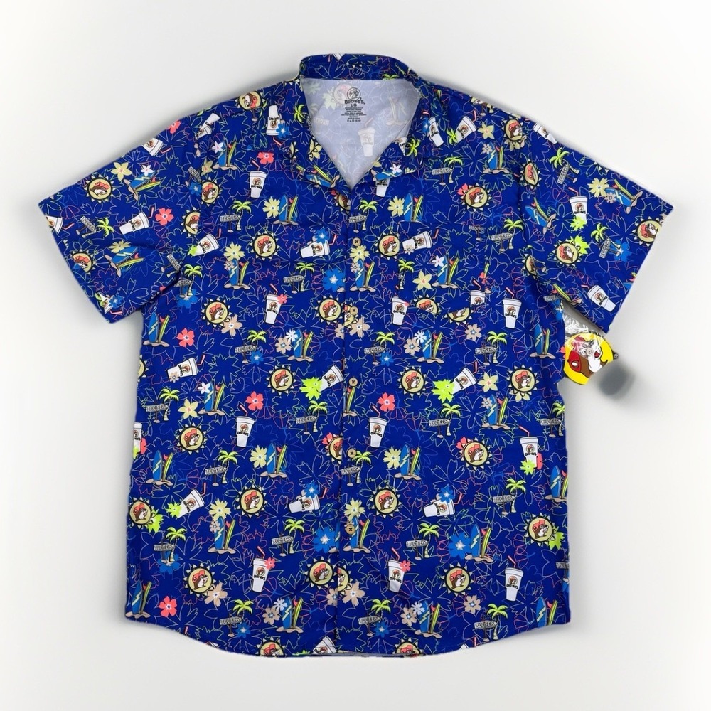 Buc-ee's‎ Tropical Camper Shirt Mens L Hawaiian Surfboard Beaver Button Up NWT